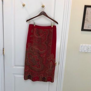 Talbots red paisley’s wrap skirt size 8 petite